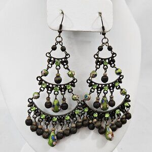 Chandelier Earrings with Green Gems